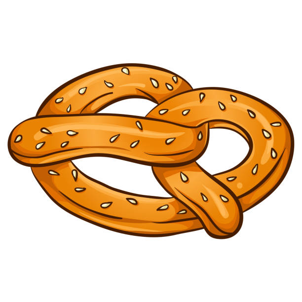 ilustraciones, imágenes clip art, dibujos animados e iconos de stock de icono de vector de pretzel de sésamo - pretzel sesame vector snack