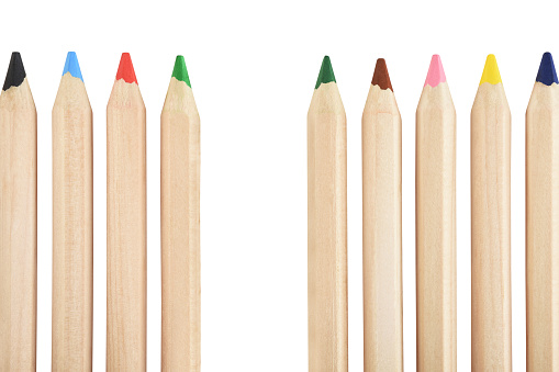 Colored pencils (Clipping Path) on the white background with copy space