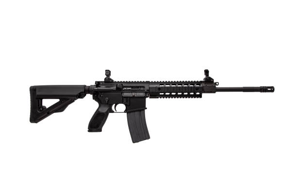 istock Modern automatic rifle isolated on white. Weapons for police, special forces and the army. A carbine with mechanical sights on a white background. 1334096550
