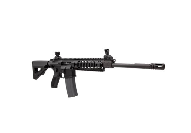 istock Modern automatic rifle isolated on white. Weapons for police, special forces and the army. A carbine with mechanical sights on a white background. 1334096551