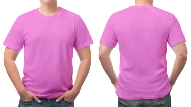 istock close up pink t-shirt cotton man pattern isolated on white. 1334098834