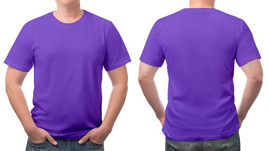 close up purple t-shirt cotton man pattern isolated on white background.
