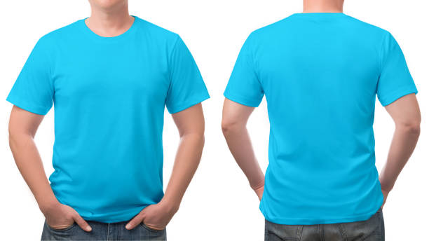 istock close up blue t-shirt cotton man pattern isolated on white. 1334098843