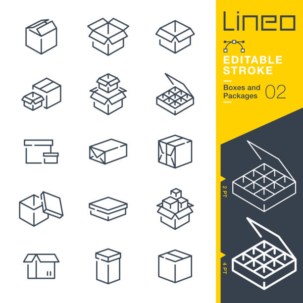 lineo editable stroke - ikony linii boxs i packages - packaging stock illustrations