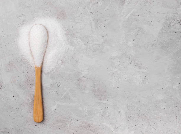 Scattered stevia sweetener without calories with caption