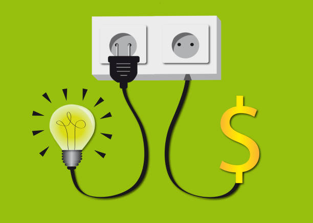 dollar light business Illustration of some plugs with a bulb and symbol of the dollar indicating the business that there is with the light in international territories. tecnología inalámbrica stock pictures, royalty-free photos & images