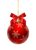 istock Christmas Ball with Snowflakes and Red Bow 1334114308