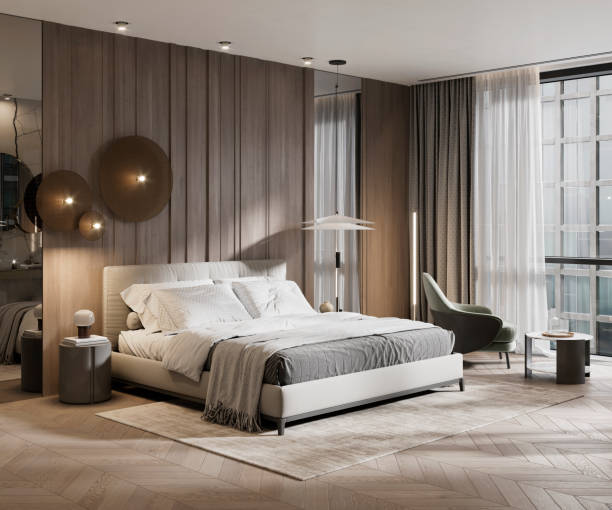 render digital de una gran habitación en suite de hotel - hotel hotel room bed luxury fotografías e imágenes de stock