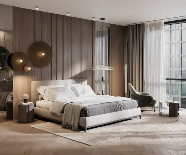 Photo of Digital render of large hotel suite bedroom