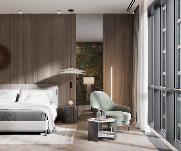 istock Digital graphical rendering of a luxury hotel suite 1334117337