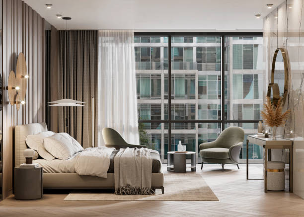 3d digital rendering of a luxury hotel suite - hotel suite imagens e fotografias de stock