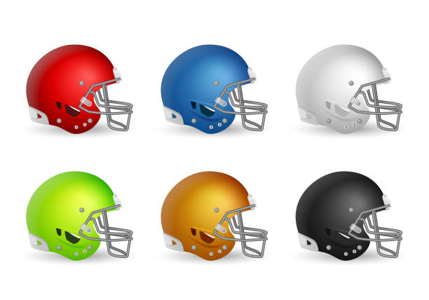 Football helmet set Football helmet set on a white background. Vector illustration. offensive line stock illustrations