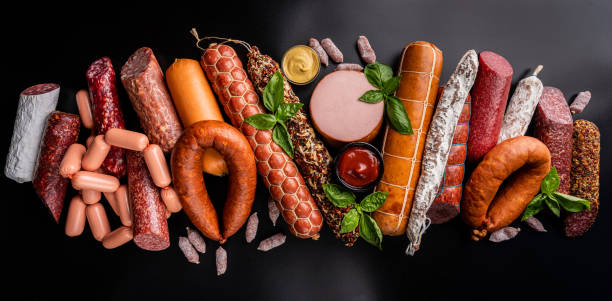 Set of different types of sausages