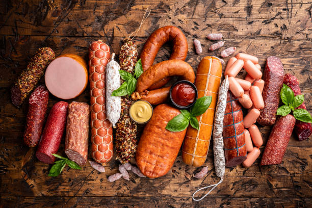 istock Set of different types of sausages 1334119452