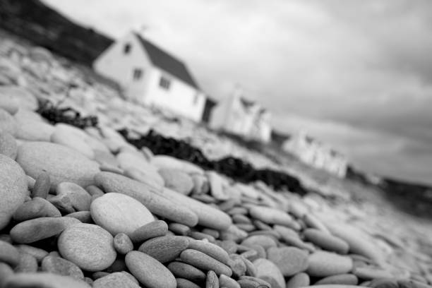 Pebble Beach, Ardmair, Scotland, holiday cottages in the background