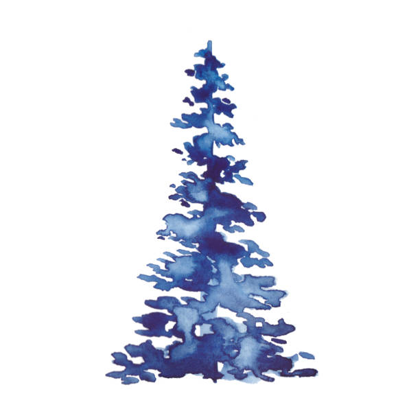 istock Blue watercolor Christmas pine tree element on white background. Xmas holiday decorative winter spruce. Concept eve for greeting card. New year party painting fir shape. Hand painted festive design 1334122037
