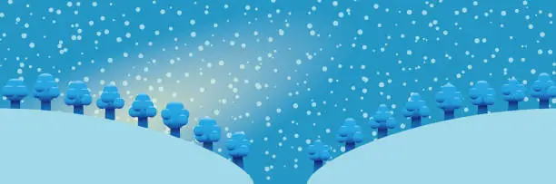 Vector illustration of Snowy night hills 3