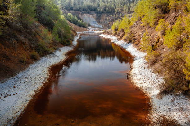 Acid mine drainage at site of abandoned copper mine, Cyprus