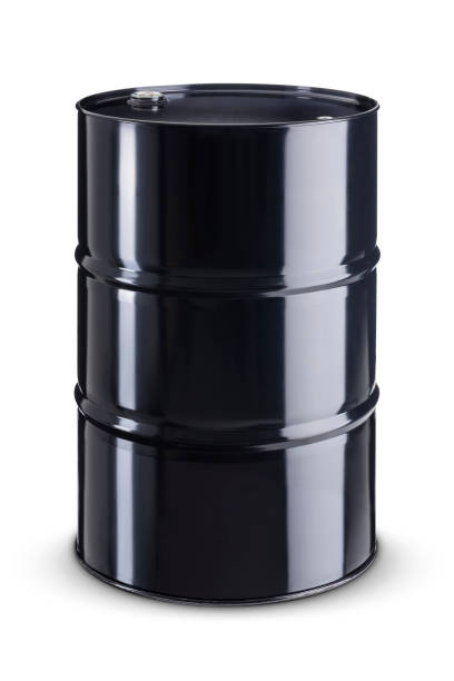 istock 200L Black metal barrel isolated on white background. Clipping path included. 1334126542