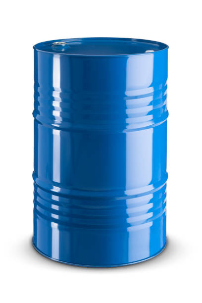 istock 200L Blue metal barrel isolated on white background. Clipping path included. 1334126545