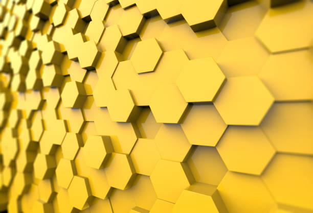 istock Abstract yellow of futuristic surface hexagon pattern wall background, Technology business communication concept, 3d Illustration 1334130867