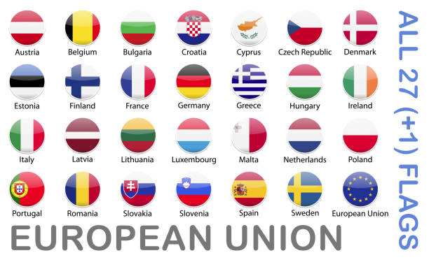European Union Flags Vector Illustration European Union Flags. EU All Membership flags Vector Illustration. flag buttons stock illustrations