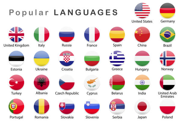 popular languages icon set collection - i̇talyanca illüstrasyonlar stock illustrations