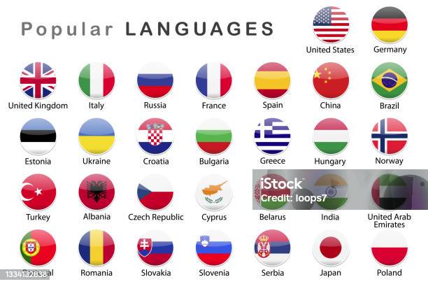 Popular Languages Icon Set Collection向量圖形及更多旗幟圖片 - 旗幟, 語言, 葡萄牙