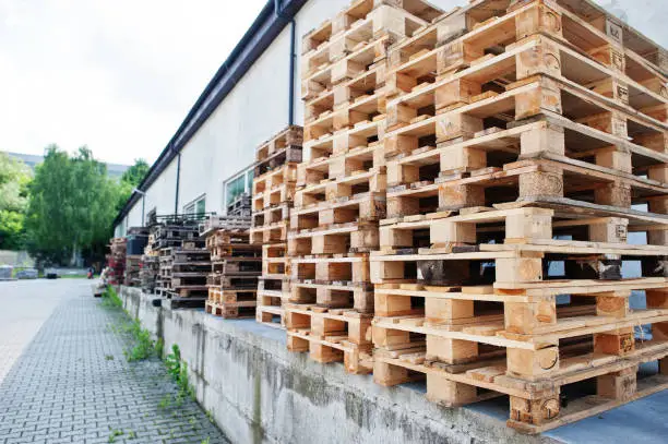 Stack wooden pallets for industrial and transport.