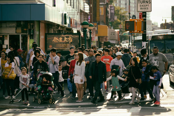 Crowds in Flushing Queens stock photo