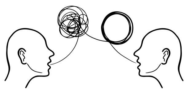 ilustrações, clipart, desenhos animados e ícones de mão desenhada dois humanos cabeça silhueta conceito de terapia psicoterapia. elemento de design . ilustração vetorial. - 7010
