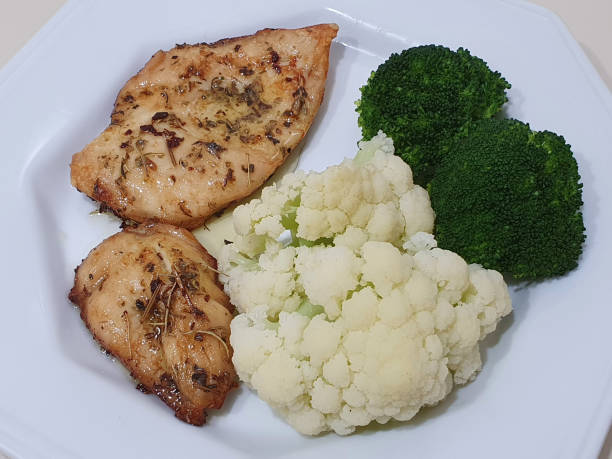 Grilled chicken breast with broccoli and cauliflower