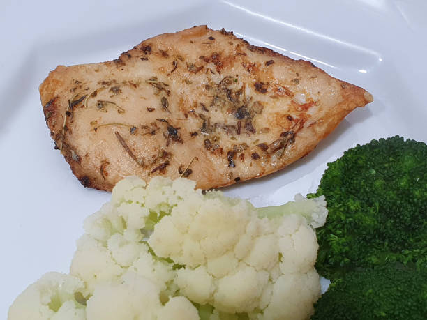 Grilled chicken breast with broccoli and cauliflower