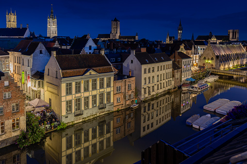Ghent old town at sunset