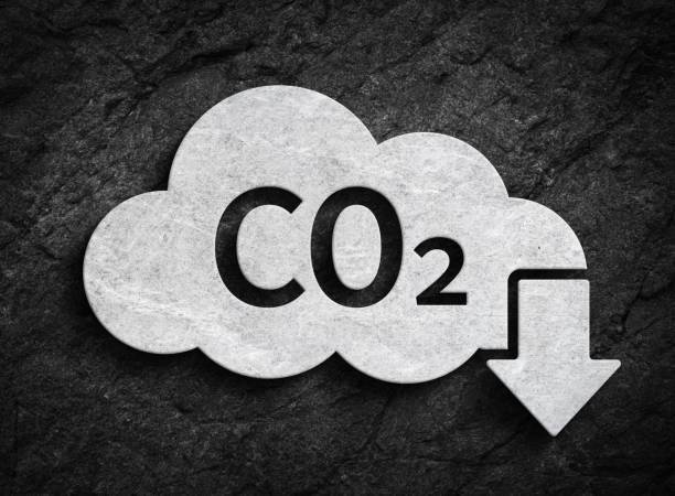 Cloud co2 pollution reduction symbol stone wall background stock photo