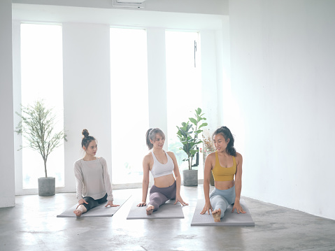group of girls yoga and heathy living