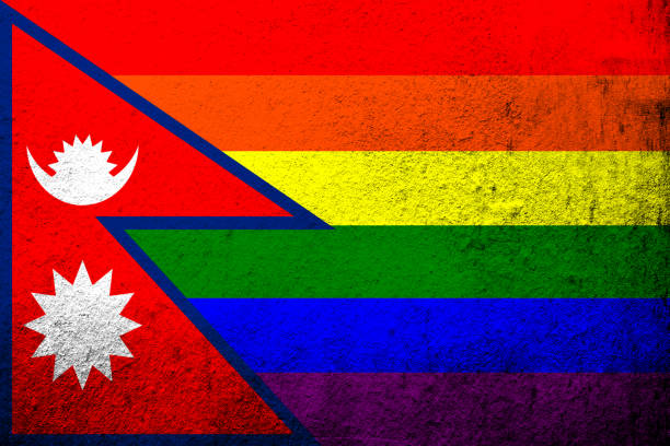 непал радужный флаг гордости лгбт. гранж фон - gay pride spectrum backgrounds textile stock illustrations