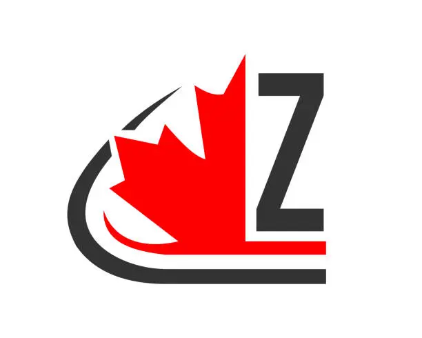 Vector illustration of Canadian Red Maple leaf with Z letter Concept. Z letter Maple leaf logo design