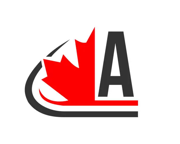 Vector illustration of Canadian Red Maple leaf with A letter Concept. A letter Maple leaf logo design