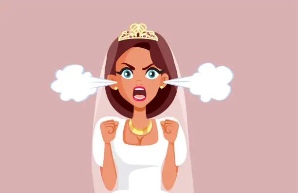 Vector illustration of Funny Angry Bride Screaming Vector Cartoon Illustration