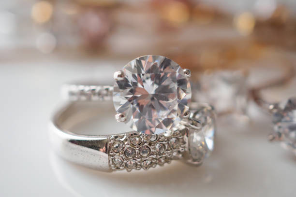 istock Beautiful diamond rings jewelry on white background 1334182725