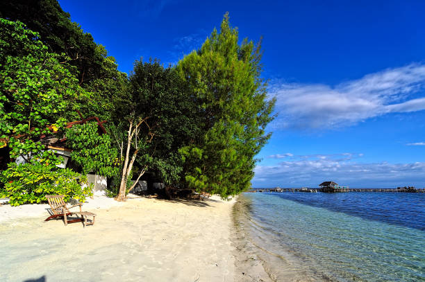 A shallow reef flat drops dramatically into deep water in Wakatobi National Park, Indonesia. This area, south of the island of Sulawesi, is known for its high marine biological diversity and beautiful scuba diving and snorkeling.