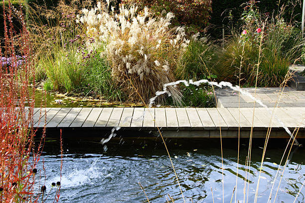 kolorowe wody ogród z fontanną i stacją dokującą - fountain in garden zdjęcia i obrazy z banku zdjęć