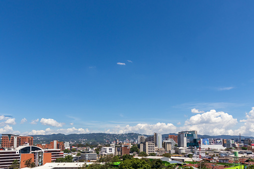 Guatemala city cityscape with blue clear sky