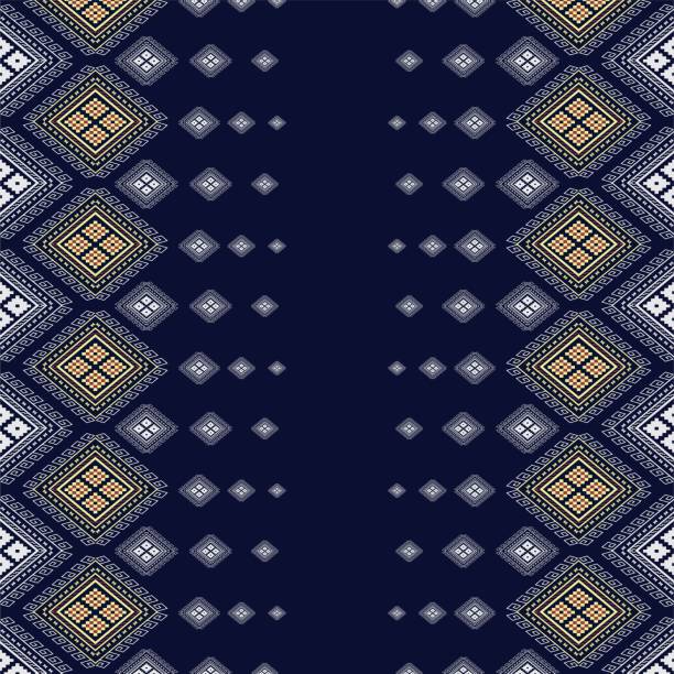 istock Geometric ethnic texture embroidery triangle pattern design for wallpaper and clothing,skirt,carpet,wallpaper,clothing,wrapping,Batik,fabric, Yellow and light blue texture Vector, illustration styles 1334202258