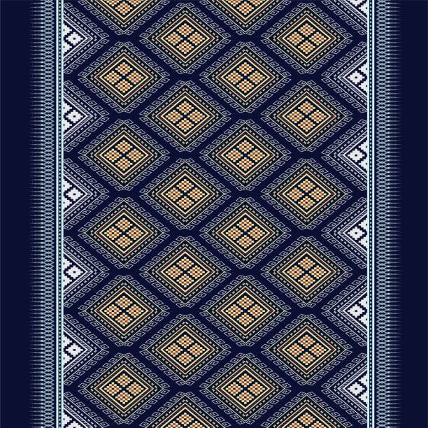 istock Yellow and light blue Geometric ethnic texture embroidery triangle design for wallpaper and clothing,skirt,carpet,wallpaper,clothing,wrapping,Batik,fabric, yellow dots texture Vector, illustration st 1334202261