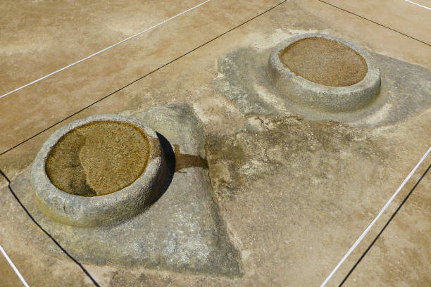 Water is filled in the stone for astronomical observation in Machu Picchu