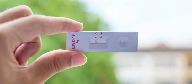 istock man holding Rapid Antigen Test kit with Negative result during swab COVID-19 testing. Coronavirus Self nasal or Home test, Lockdown and Home Isolation concept 1334214110