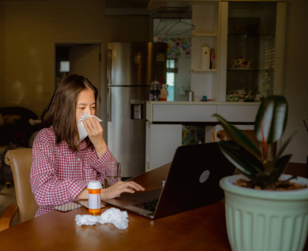 istock Sick woman with cold and flu 1334226996
