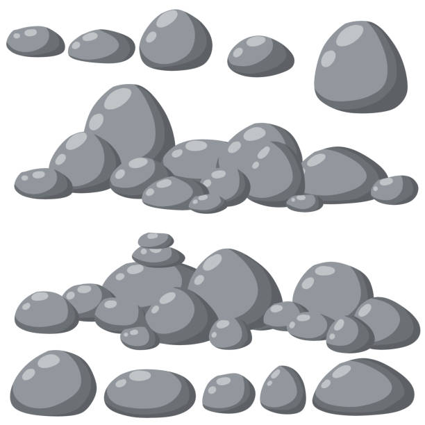 набор серых гранитных камней различной формы. - rock boulder solid granite stock illustrations